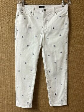 Talbots Straight Leg Crop Jeans Women’s 6 White Blue Embroidered Tossed Shells